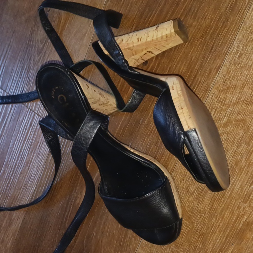 Vintage Chanel Black/ Cork Ankle Strap Sandals Size 36.5/size 6.5 - Picture 9 of 16